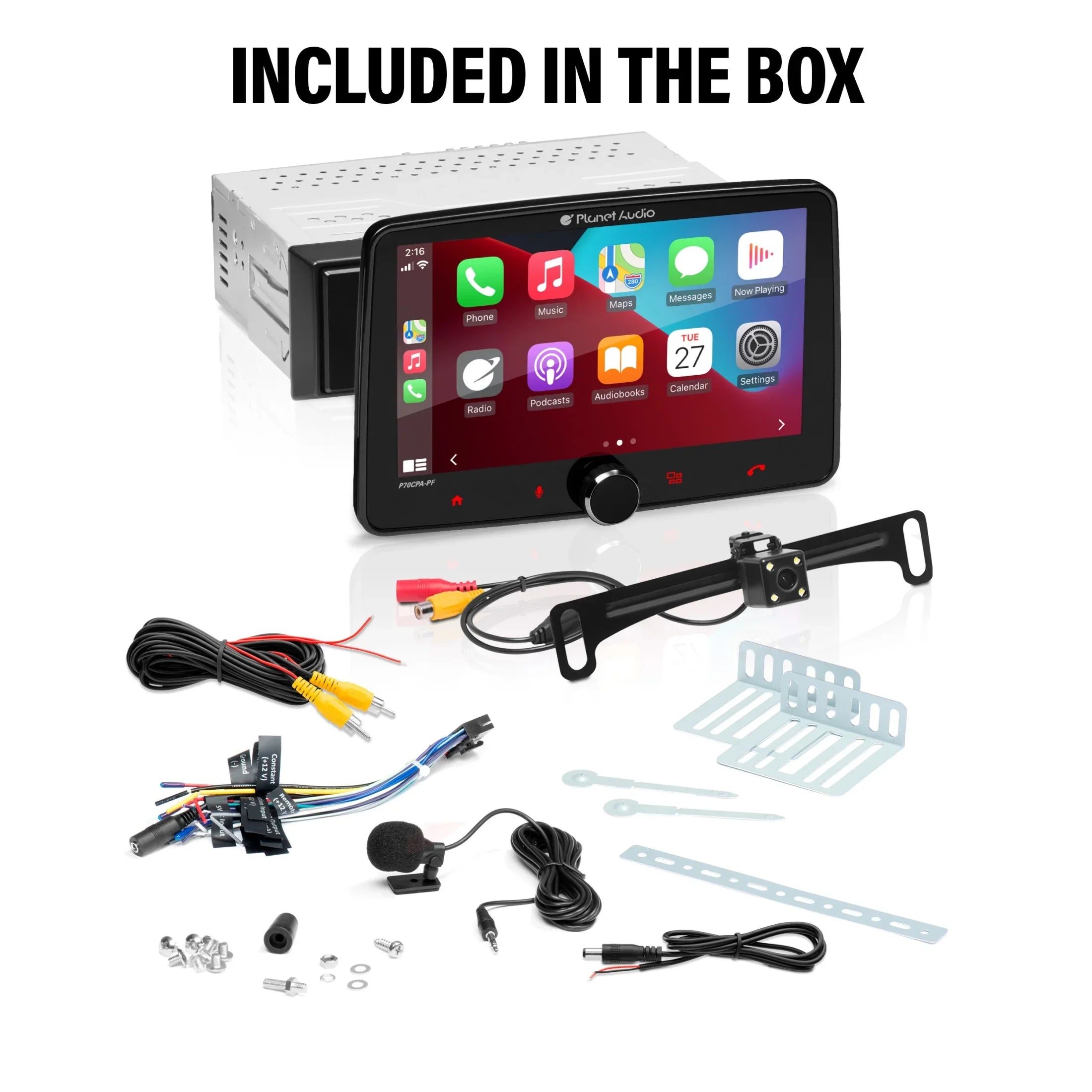 Planet Audio - Car Stereo - Apple CarPlay, Android Auto, Single Din, 7 Inch Touchscreen, Bluetooth, No   Player, / Radio Receiver, Backup Camera