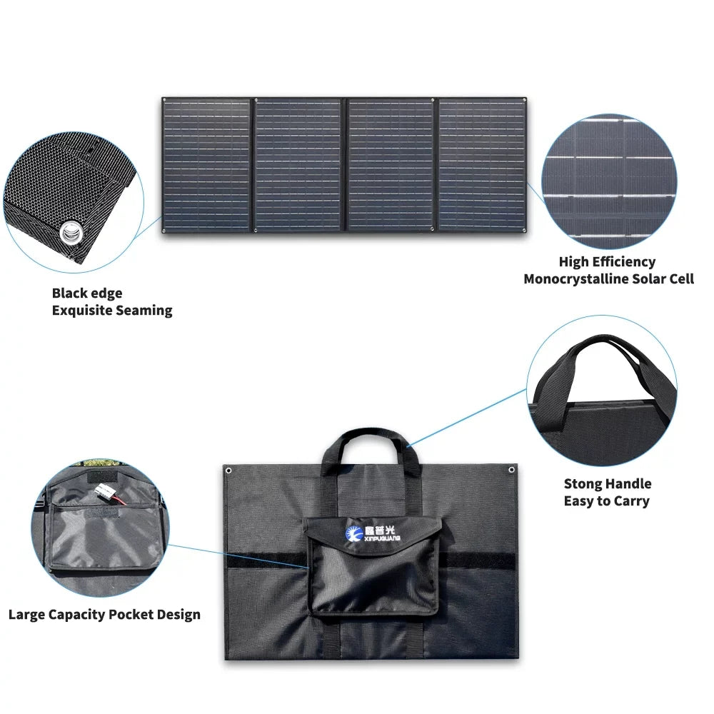 200w 12v Foldable Solar Panel Kit 4 x 50 watt Solar Charger 20A Charge Controller for Camping, Hiking, 12 volt Outdoor Leisure Battery Power Generator Station Black