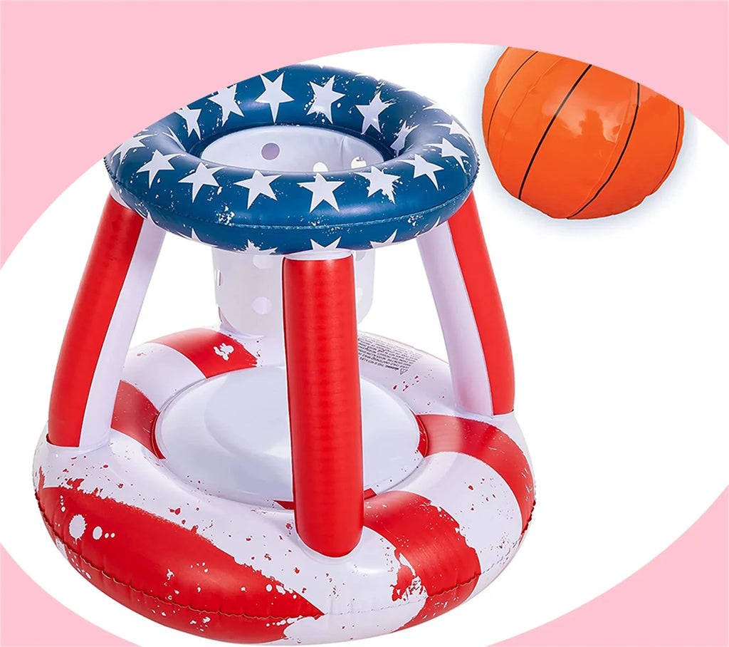 Inflatable Pool Flag Floats Set Volleyball Net & Basketball Hoops