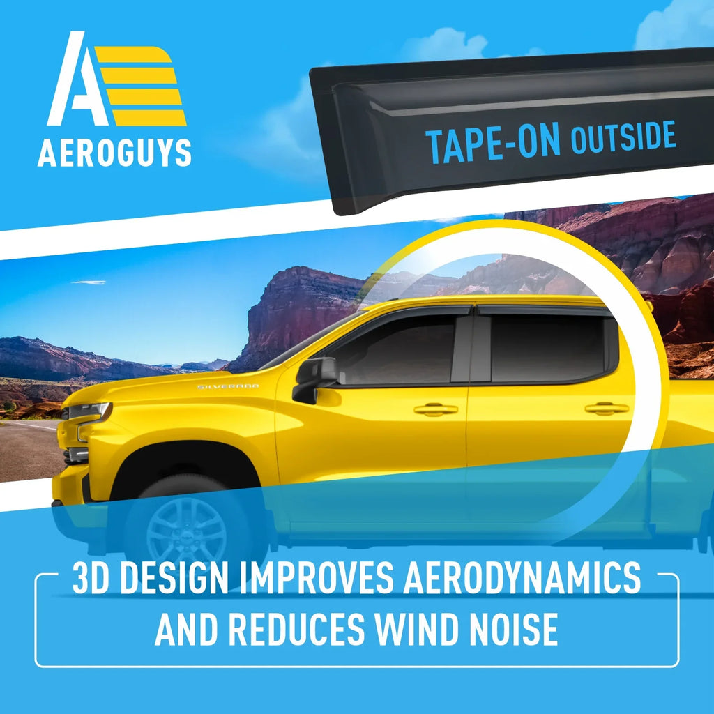 Tape-On Window Deflectors Extra Durable Window Visors Rain Guards Fit for Chevrolet (Chevy) Silverado 1500 2019-2024 Crew Cab, Sun Visors, Wind Vent Visors, Truck Accessories - 4pcs.