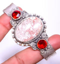 Rosetta Jasper & Garnet 925 Silver Plated Bali Cuff Adst.  -12, Valentine's Day Gift, Birthday Gift, Beautiful Jewelry For Woman & Girls
