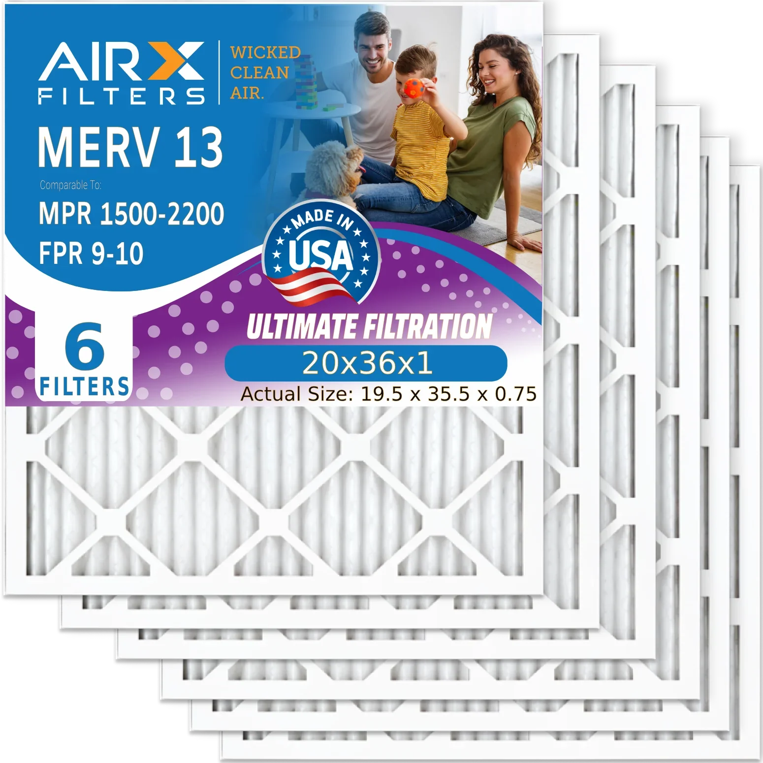 20x36x1 Air Filter  13 Comparable to  1500 - 2200 &  9 Electrostatic Pleated Air Conditioner Filter 6 Pack   Premium  Made 20x36x1 Furnace Filters by     .