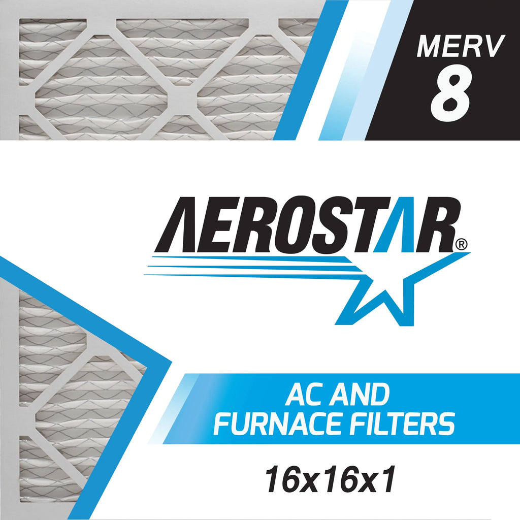 Aerostar 16x16x1  8 Pleated Air Filter,  Furnace Air Filter, 2 Pack