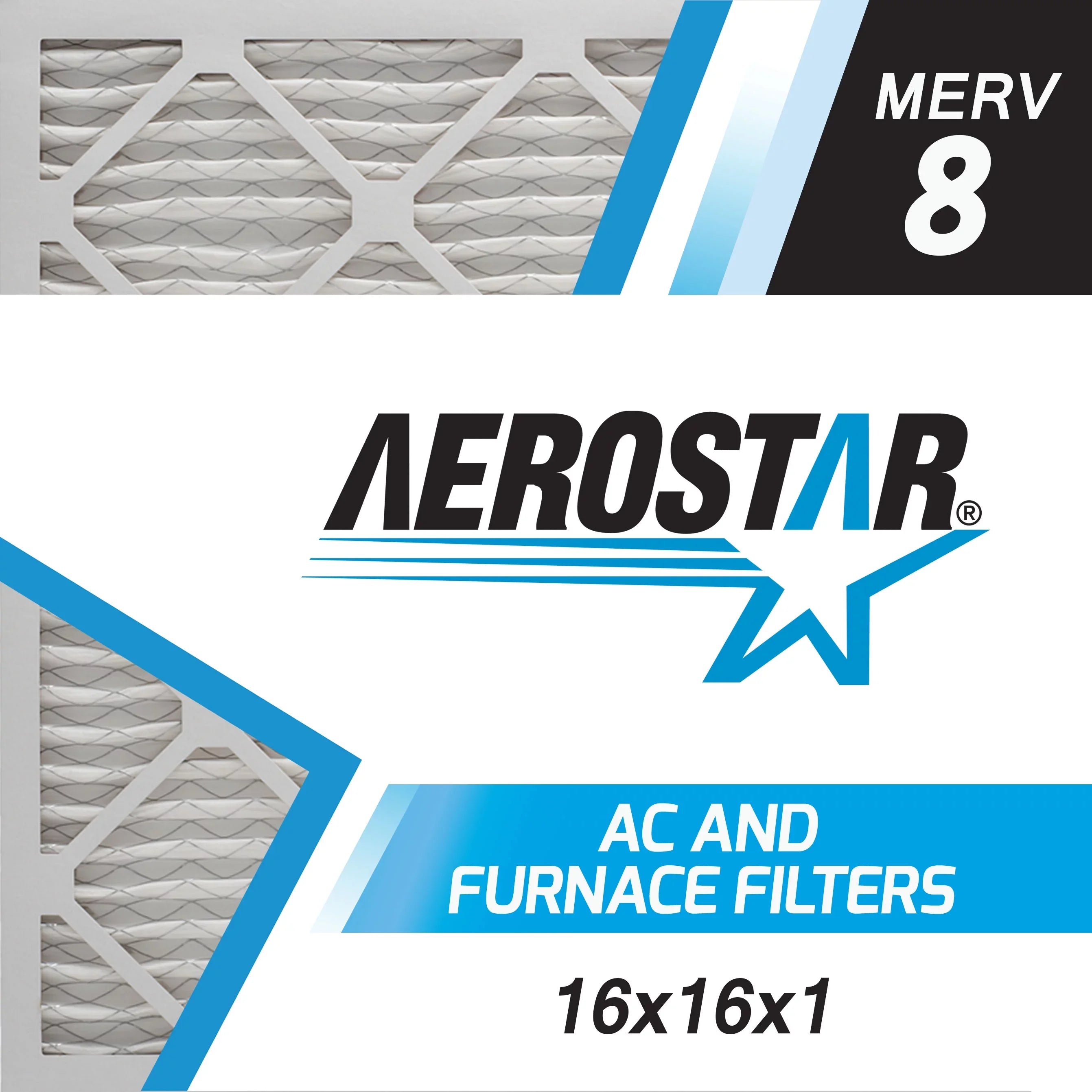 Aerostar 16x16x1  8 Pleated Air Filter,  Furnace Air Filter, 2 Pack