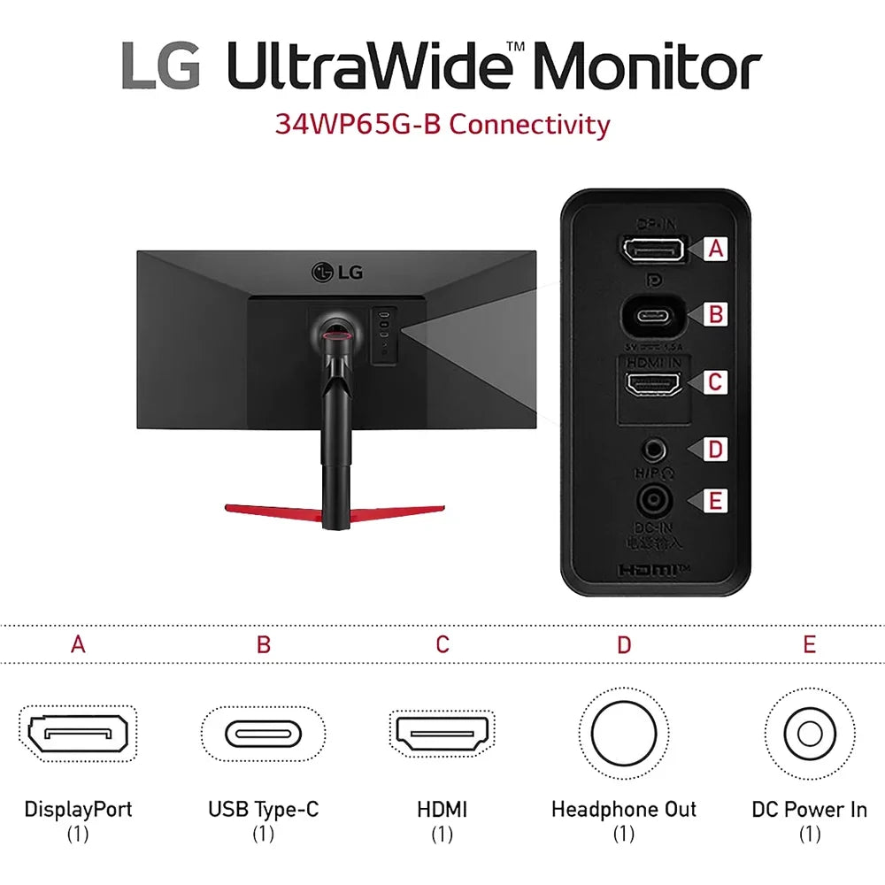 Open Box  34WP65G- UltraWide Monitor 34" 21:9 Full  (2560 x 1080)  Display,  DisplayHDR 400,  FreeSync, Height and Tilt Adjustable Stand - Black