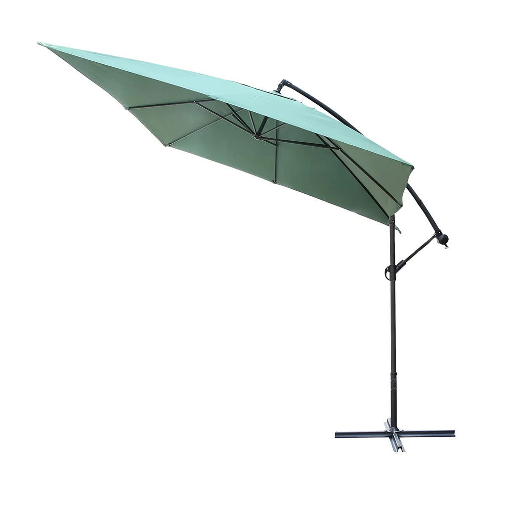 10  Patio Offset Umbrella Hanging Outdoor Umbrellas Easy Tilt Adjust Polyester for Backyard, Poolside, Lawn and Garden, Green