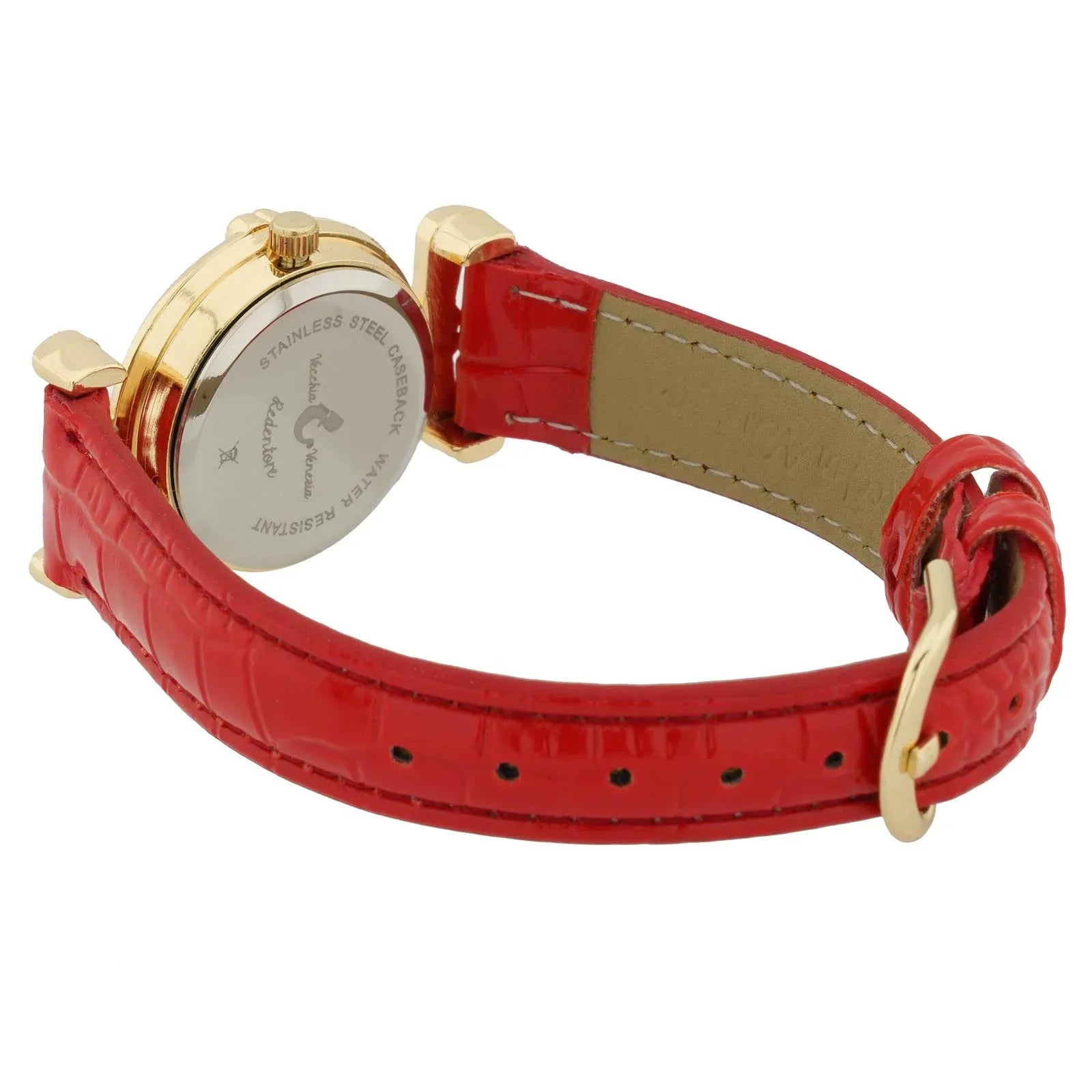 GlassOfVenice Murano Glass Millefiori Watch with Leather Band - Red Multicolor