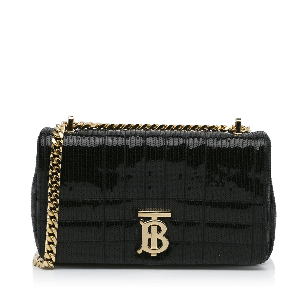 Pre-Owned Authenticated Burberry Small Sequin Lola Bag Calf Leather Black Crossbody Bag Unisex (Good)