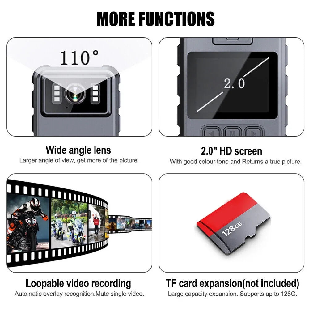 KingFurt 1080p & 2K  WiFi Action Cam with Night Vision - Outdoor Helmet Camcorder, Loop Recording, 2000mAh Battery - Black