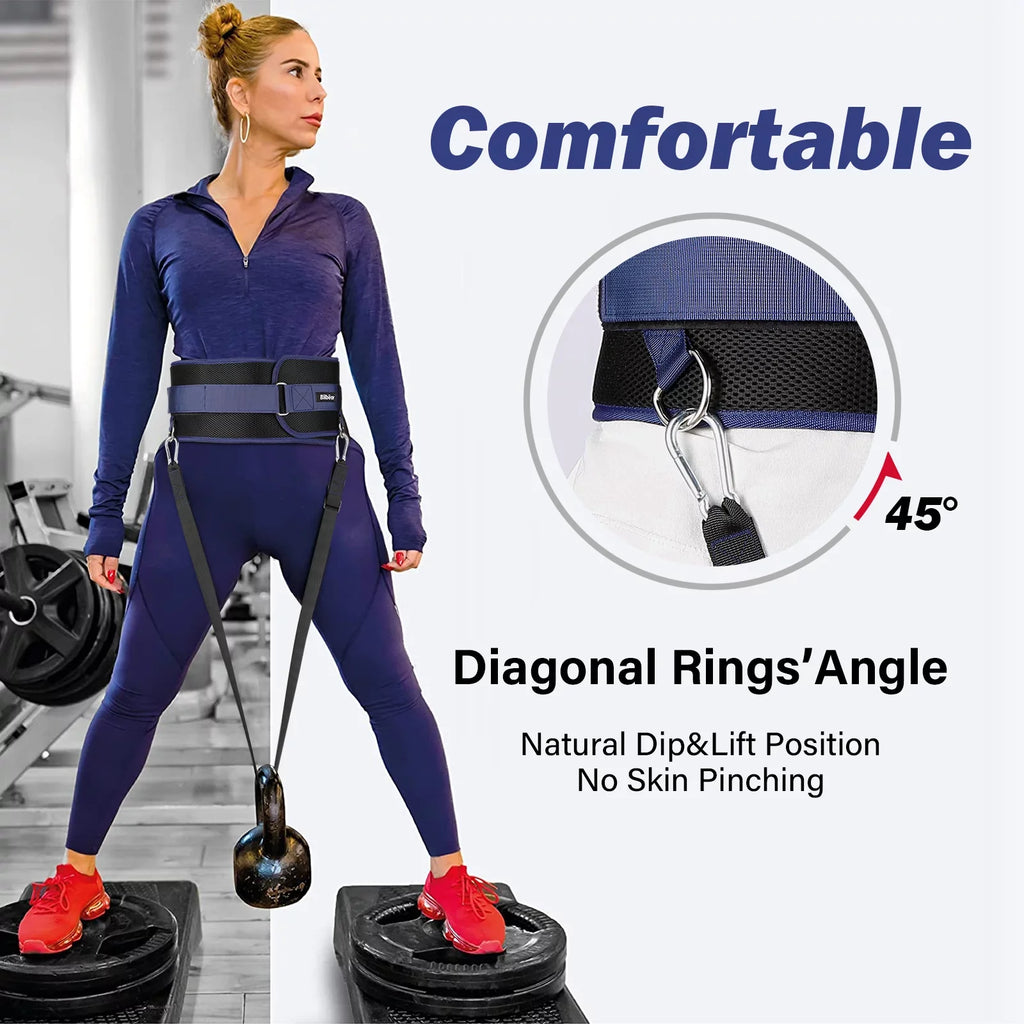Bilbear Dip Belt for Weightlifting,Weight Belt for pulls up,with 39 inch Strap,Weight lifting strap 43 inch Adjustable,45-Angle Rings&2 Snap Hooks Comfort Dip Position