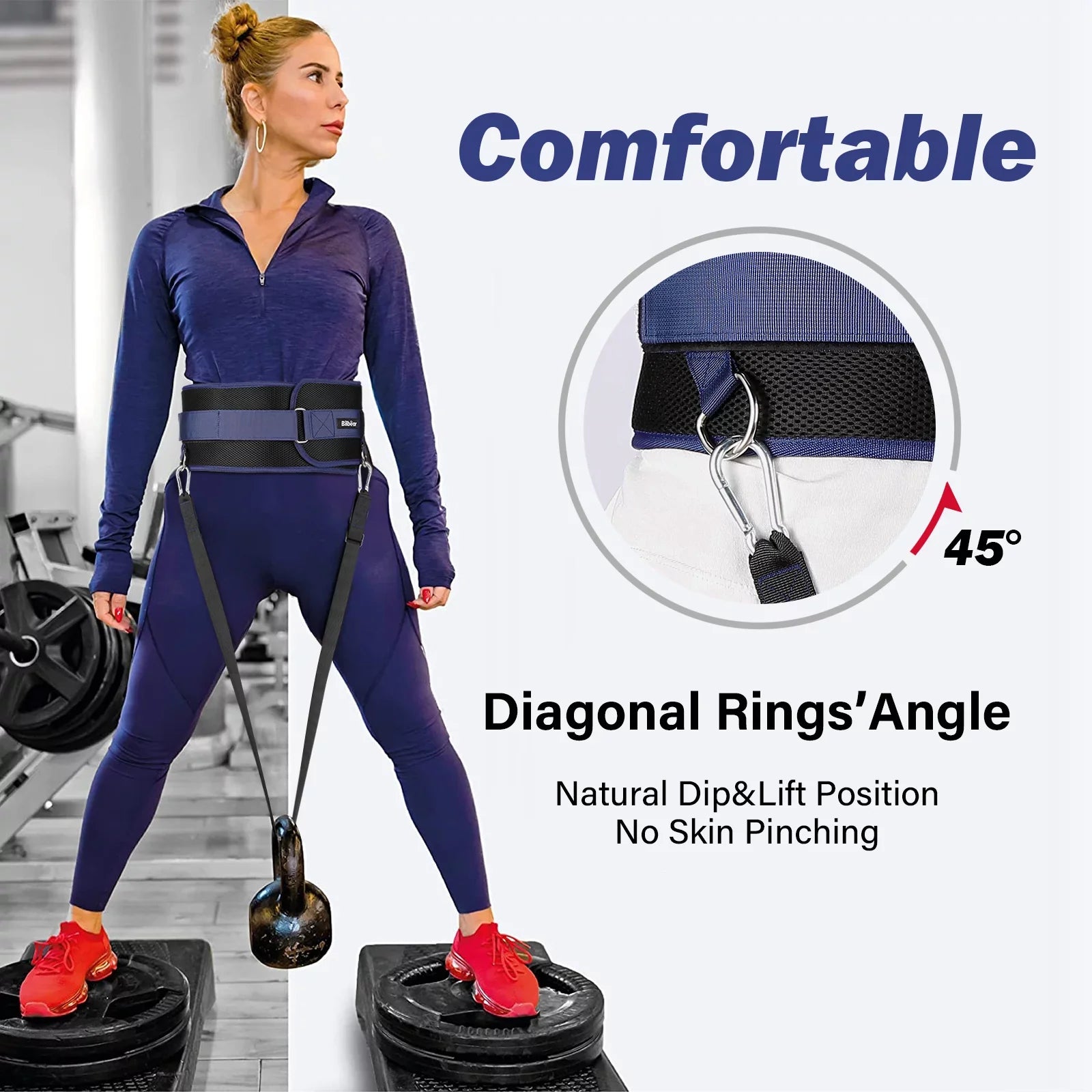 Bilbear Dip Belt for Weightlifting,Weight Belt for pulls up,with 39 inch Strap,Weight lifting strap 43 inch Adjustable,45-Angle Rings&2 Snap Hooks Comfort Dip Position