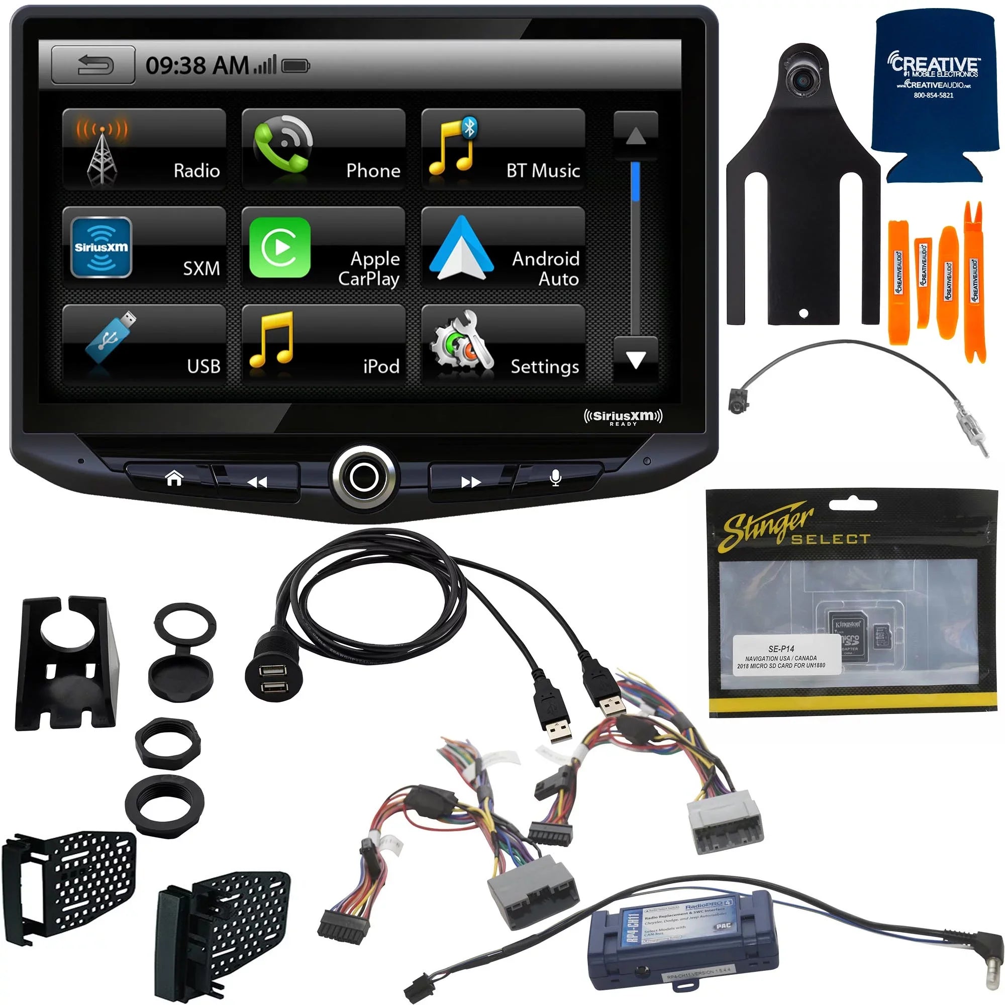 Stinger Jeep Wrangler  (2011-2018) Stereo Replacement System: 10-Inch Touchscreen Radio; Includes Dash Kit & Interface, With Jeep Back Up Camera, And Igo Navigation  Card
