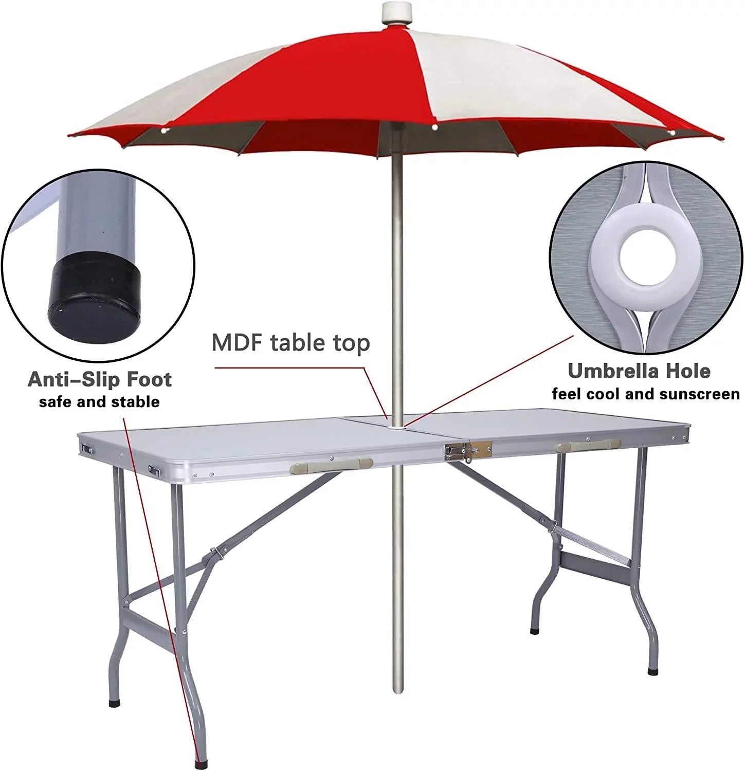 Mydepot Portable Folding Aluminum Picnic Table, Umbrella Hole, Compact, Carry Bag, Camping