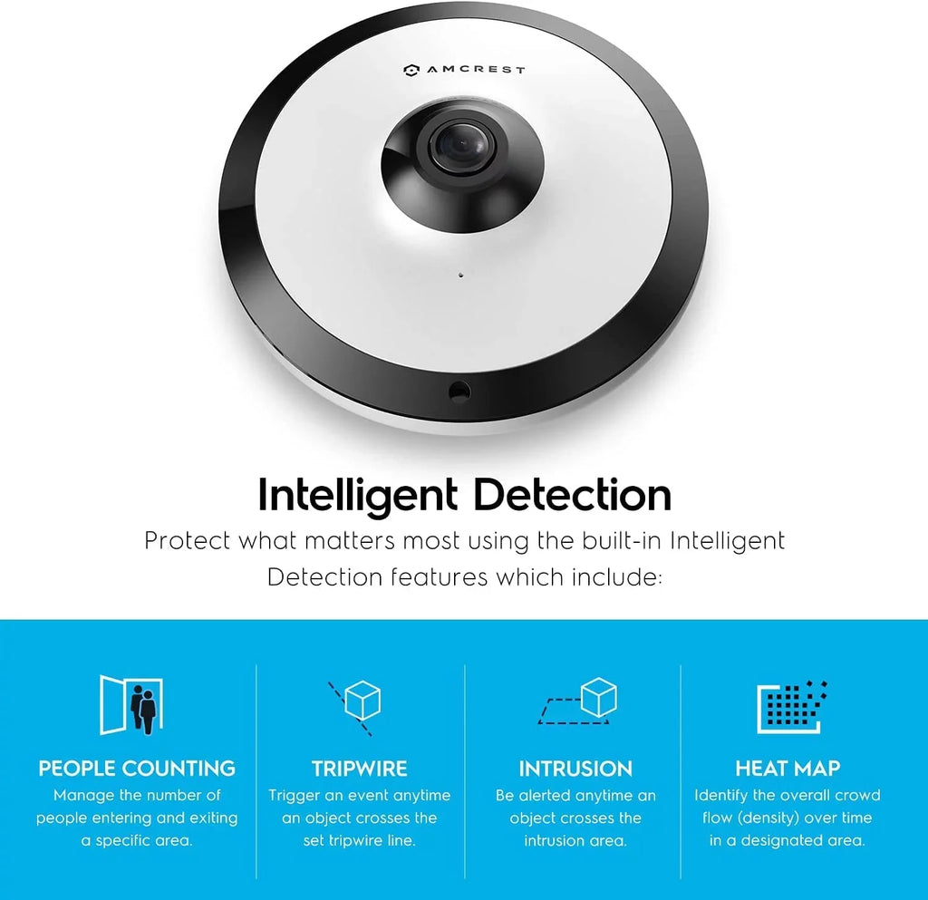 Amcrest 5-Megapixel Fisheye Camera, UltraHD Security PoE Camera Indoor, 1.4mm Lens, 33ft Nightvision, 360° Panoramic Camera Coverage, Cloud and MicroSD Recording, - (White)