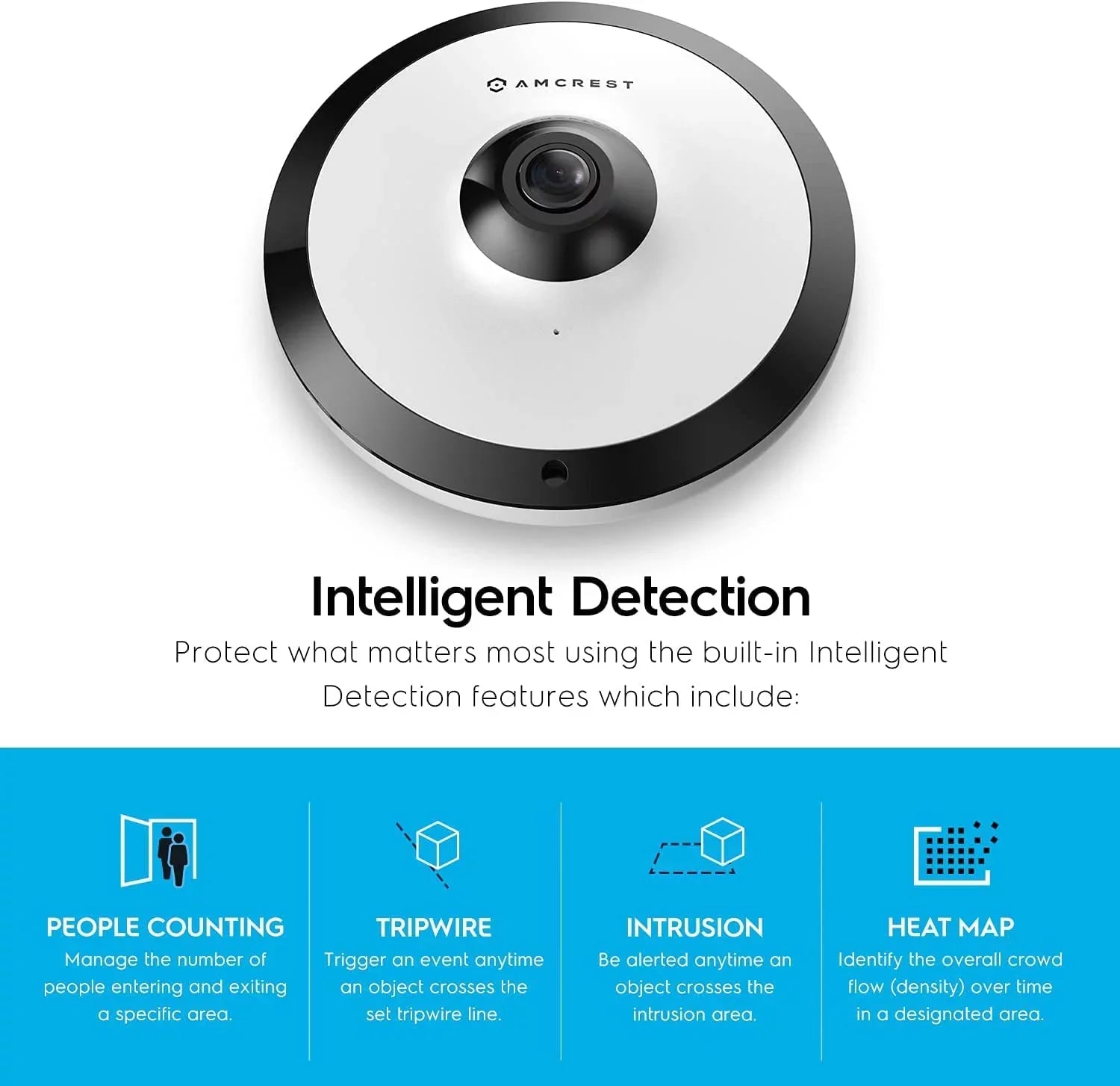 Amcrest 5-Megapixel Fisheye Camera, UltraHD Security PoE Camera Indoor, 1.4mm Lens, 33ft Nightvision, 360° Panoramic Camera Coverage, Cloud and MicroSD Recording, - (White)