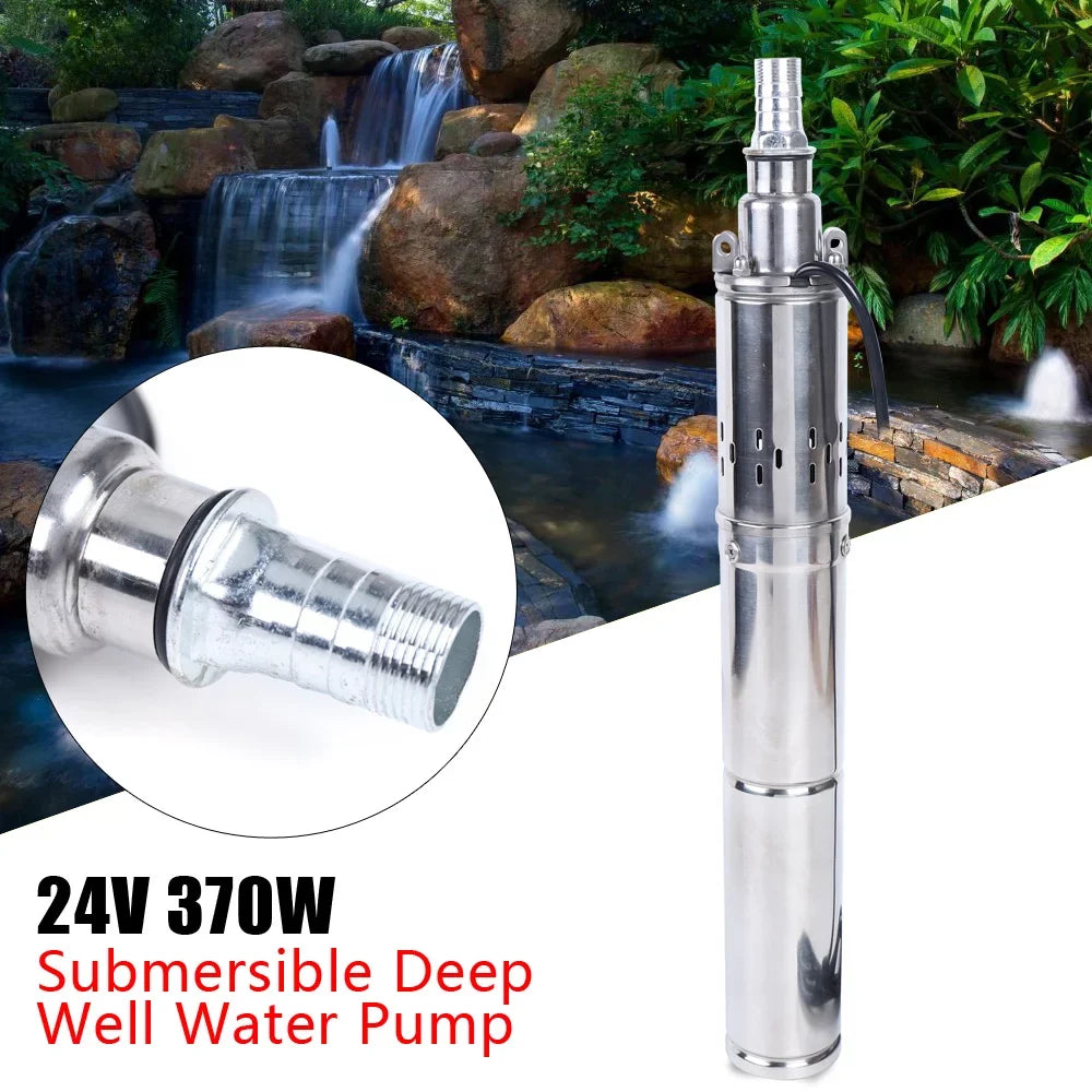 24V 370W Solar Water Pump Deep Well Solar Submersible Pump Head Stainless Screw Pump for Pond Farm Irrigation