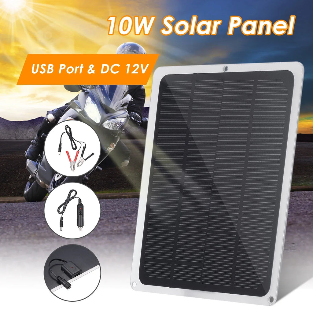 10W Solar Panel with  Port Car Chargers Charge for 12V-Battery Portable Completed Accessories for Outdoor Camping Hiking Fishing Climbing