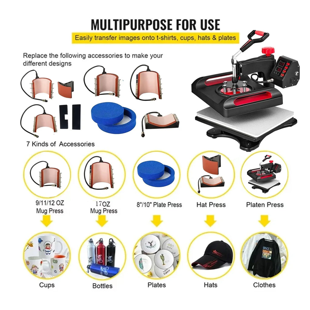 Red Heat Press Machine 8 in 1, 12 x 15 Inches Sublimation Transfer Printer, Digital Precise  Control Printing, 360 Swing Away Vinyl Transfer Printer for -Shirts, Canvas Bag, Pillow, Banner