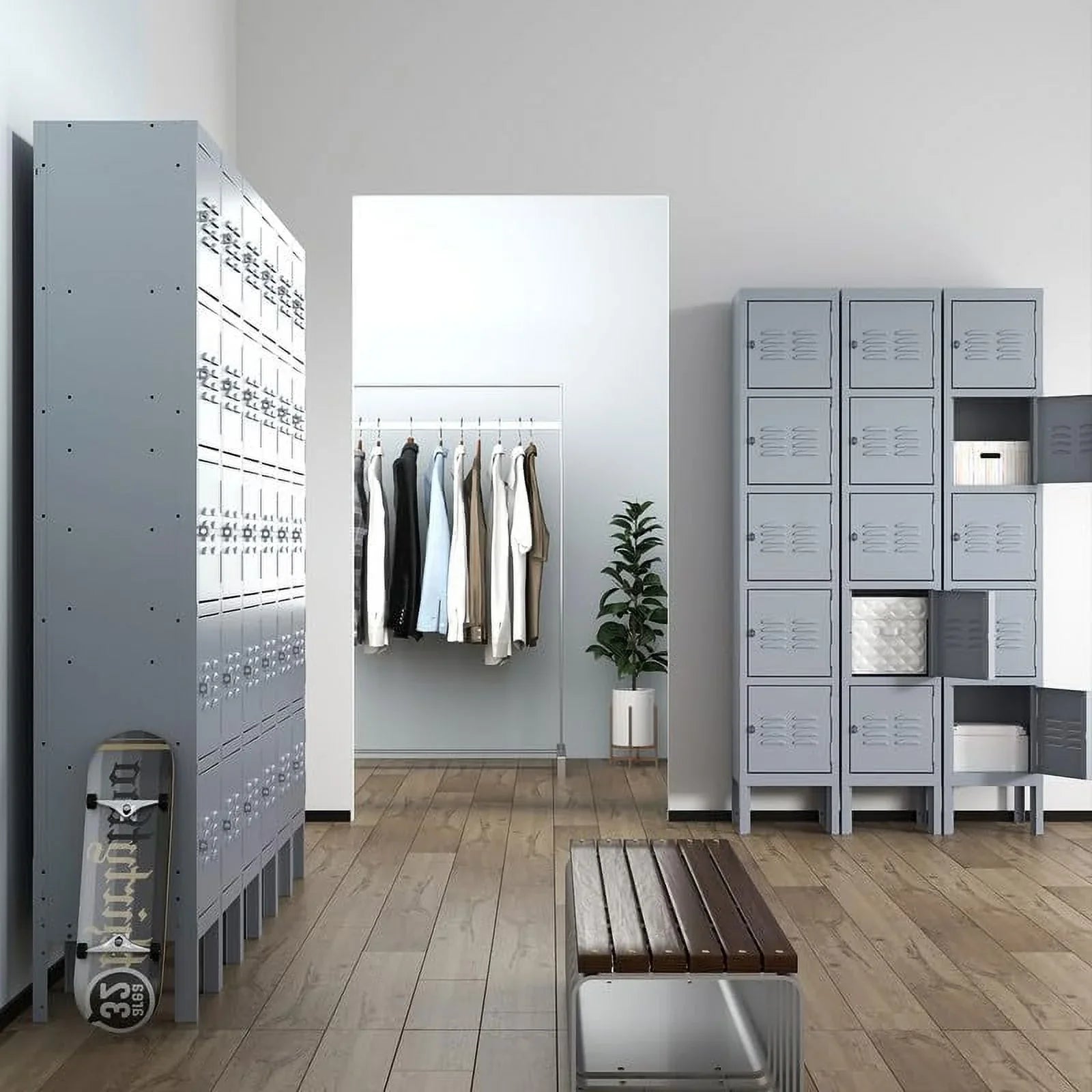 66" Metal Storage Cabinet Locker for School, Gym, Home Office, Steel Locker Cabinet With 5 Doors for Employees, Students