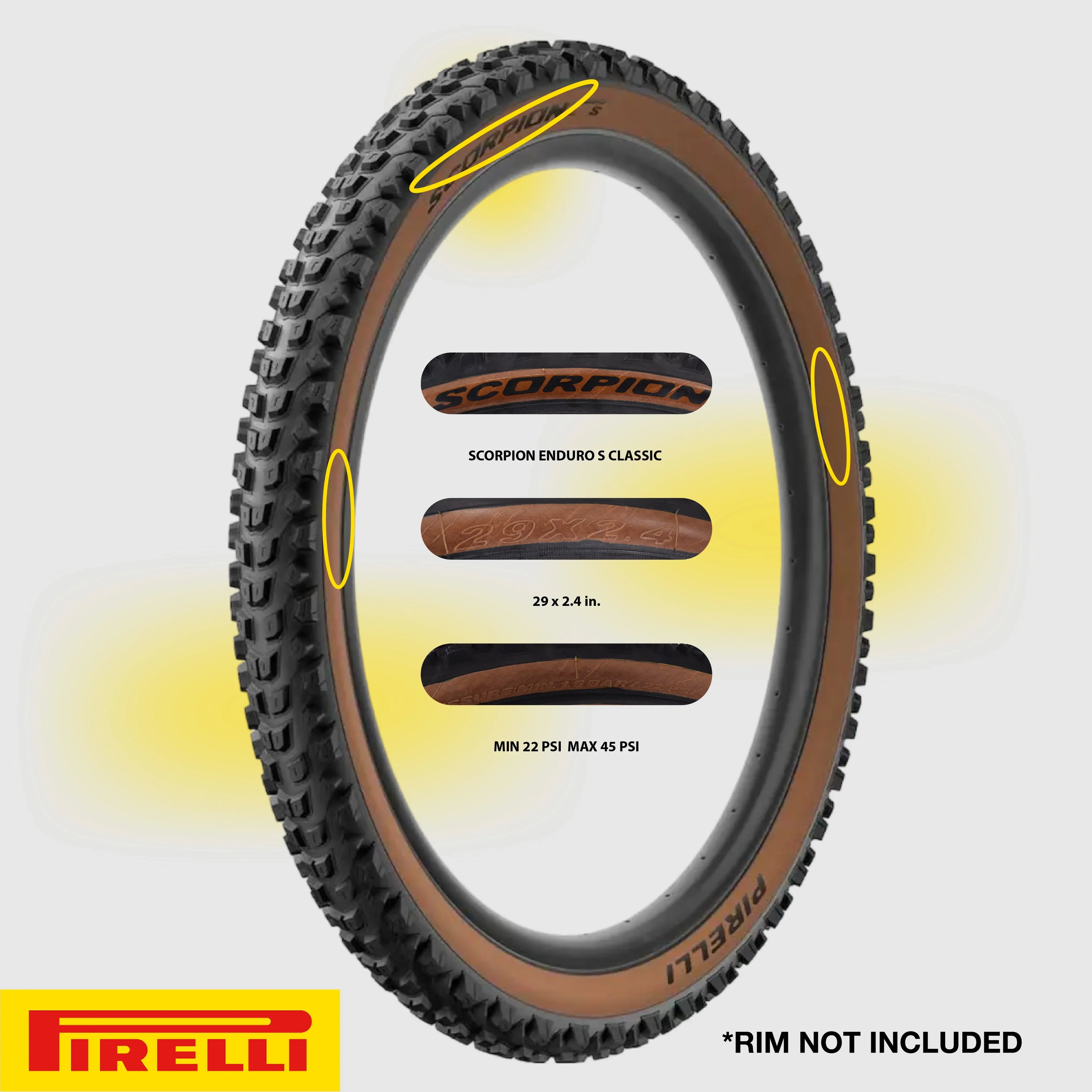 Pirelli Scorpion Enduro  Classic 29" x 2.4 Mountain Bicycle Tire Unmatched Grip and Reliability for Extreme Enduro Riding Tubeless Ready Clincher  Enhanced ProWall  Casing + SmarTUBE 23/32-622