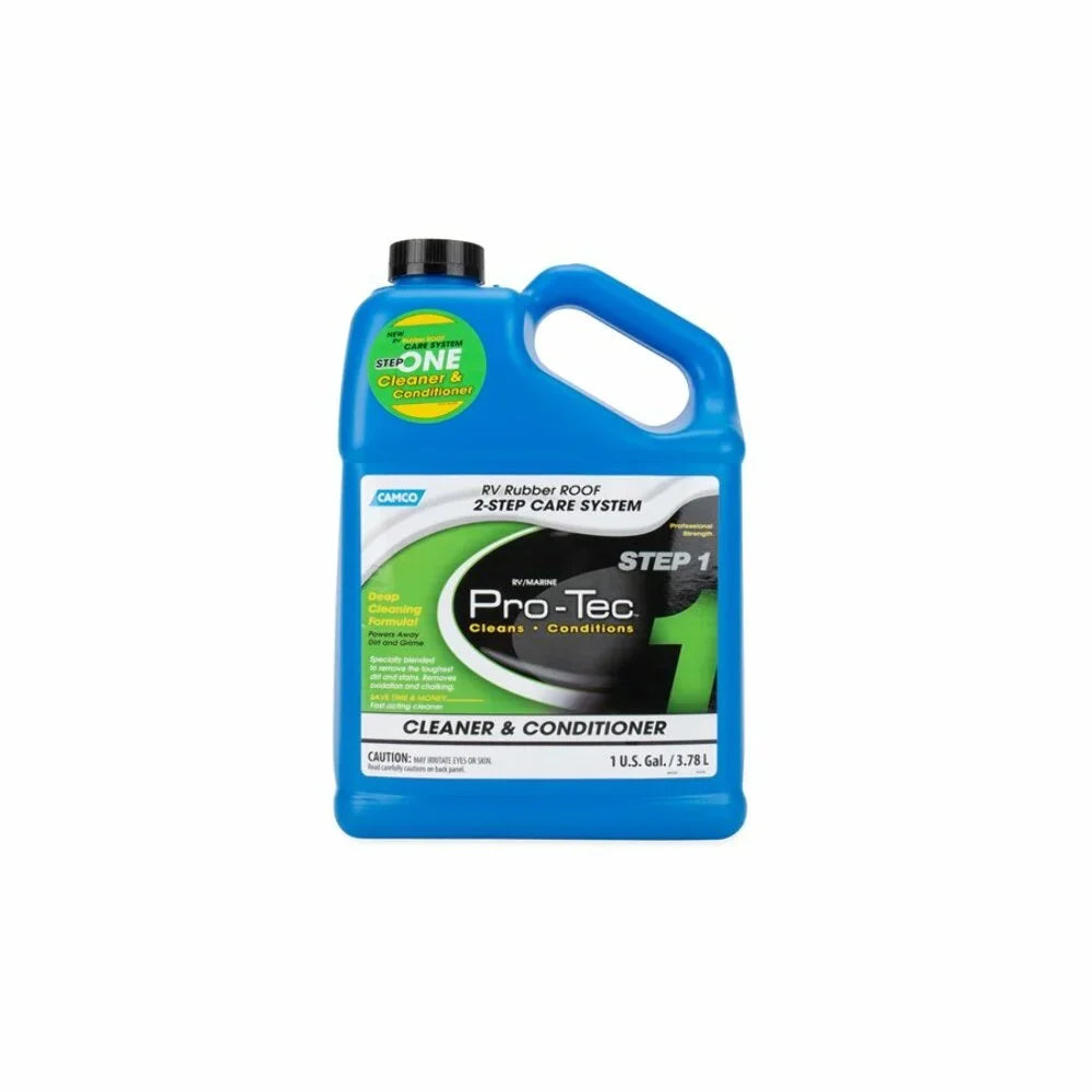 Camco Pro-Tec Camper/ Rubber Roof Care System | Two Step Treatment Rids Dirt/Grime & Reduces Roof Chalking | Extends the Life of  & Trailer Rubber Roofs - 2 Gallons (41453)