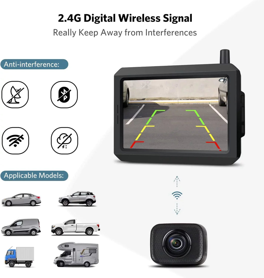 K7Pro  Wireless Backup Camera for Trucks, Support 2 Cameras, 5″ -  Monitor and Waterproof Rear View Camera for Car//Van/Mini /Pickup