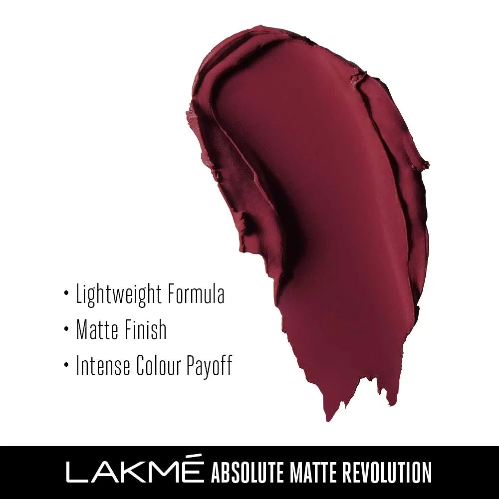 Lakme Absolute Matte Revolution Lip Color, 502 Burgundy Blast, 3.5 g