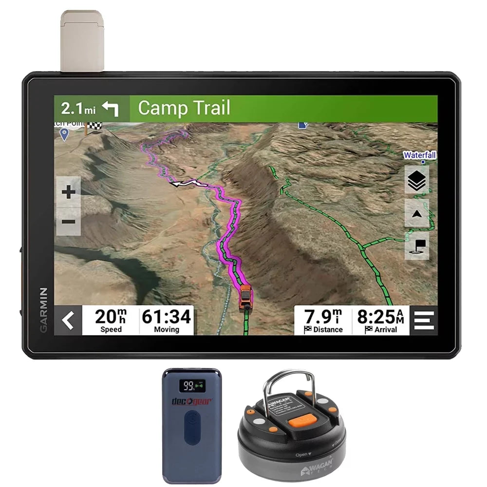 Garmin 010-02509-00 Tread  Overland Edition 10" All-Terrain  Navigator Bundle with Deco Gear Power Bank 8000 mAh Digital Display + Wagan  Brite-Nite Dome Lantern Flashlight