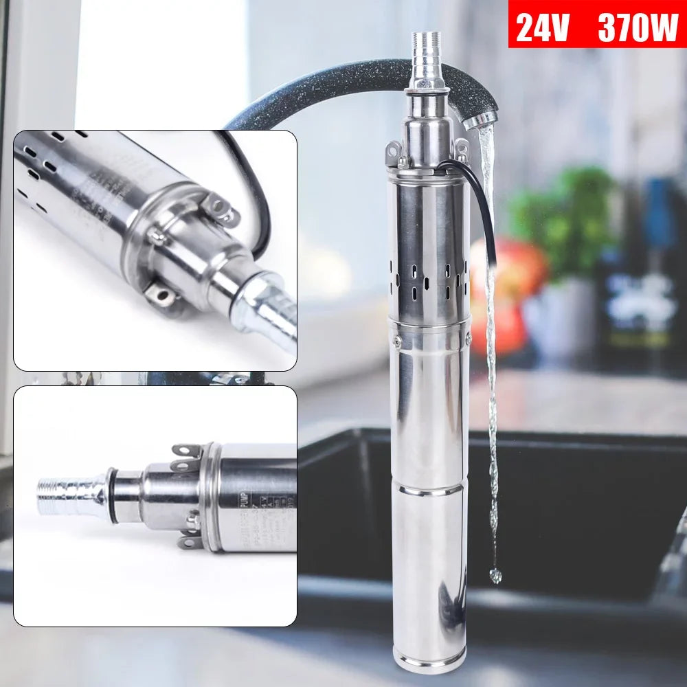 24V 370W Solar Water Pump Deep Well Solar Submersible Pump Head Stainless Screw Pump for Pond Farm Irrigation