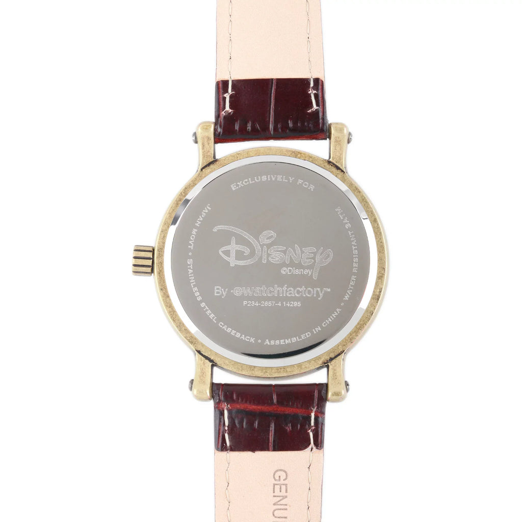 Minnie Mouse Women's Antique Gold Vintage Articulating Alloy Case Watch, Brown Leather Strap