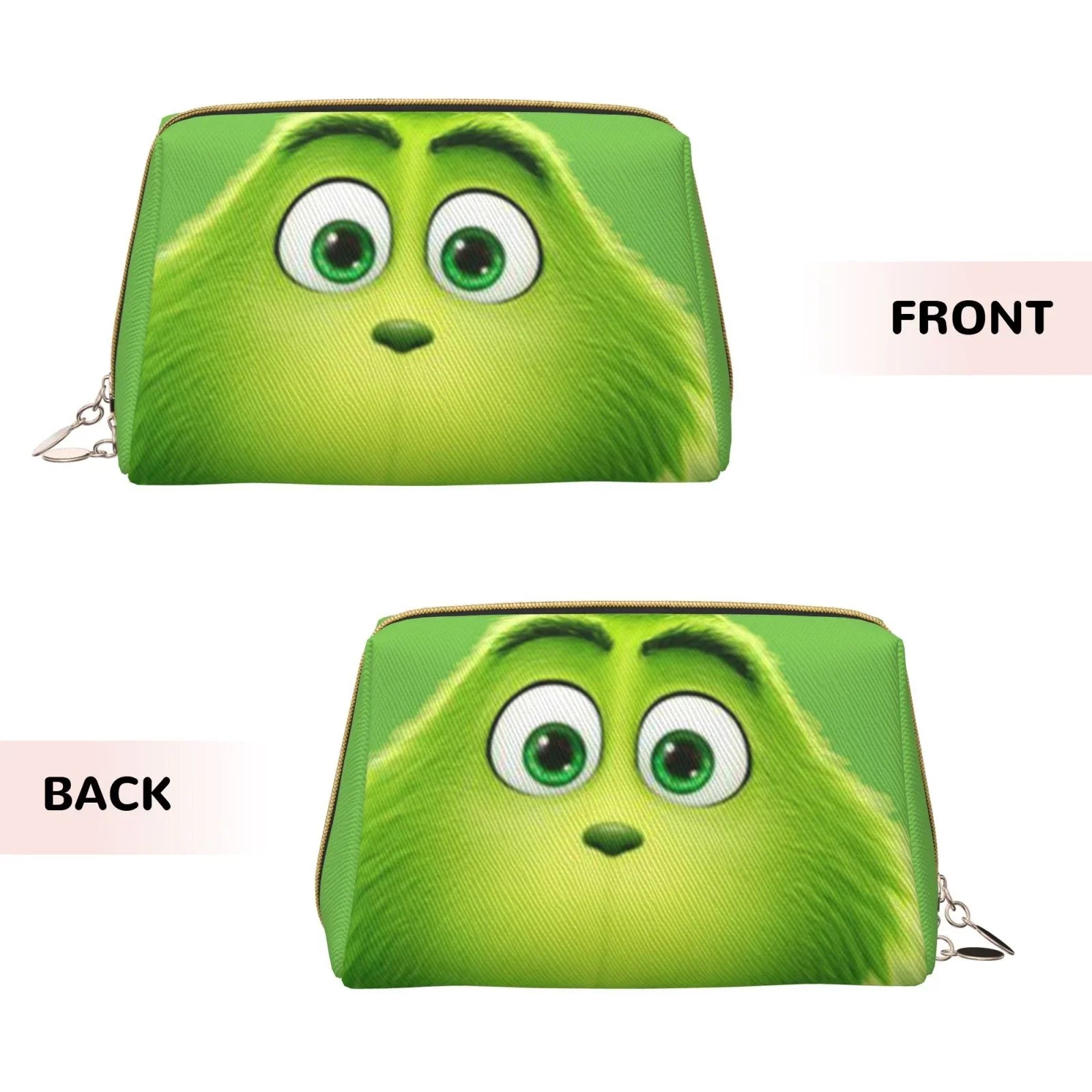 Green Grinch Cosmetic Bag Makeup Organizer Leather Portable Pouch Gift Travel Toiletry Bag Storage Purse