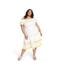 Lisa Marie Fernandez Women's Plus Size Ric Rac Off the Shoulder Dress - White/Yellow, 1X