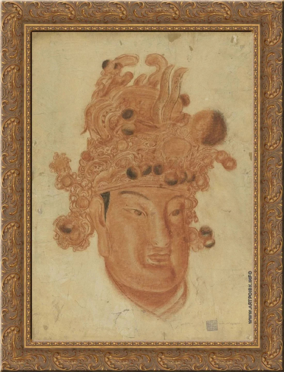 Chinese God 24x18 Gold Ornate Wood Framed Canvas Art by Alexandre Jacovleff