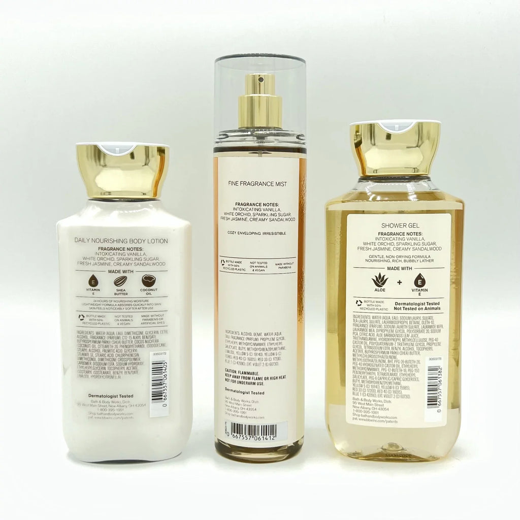Bath & Body Works Warm Vanilla Sugar 8oz Body Lotion, 8oz Fine Fragrance Mist and 10oz Shower Gel 3-Piece Bundle