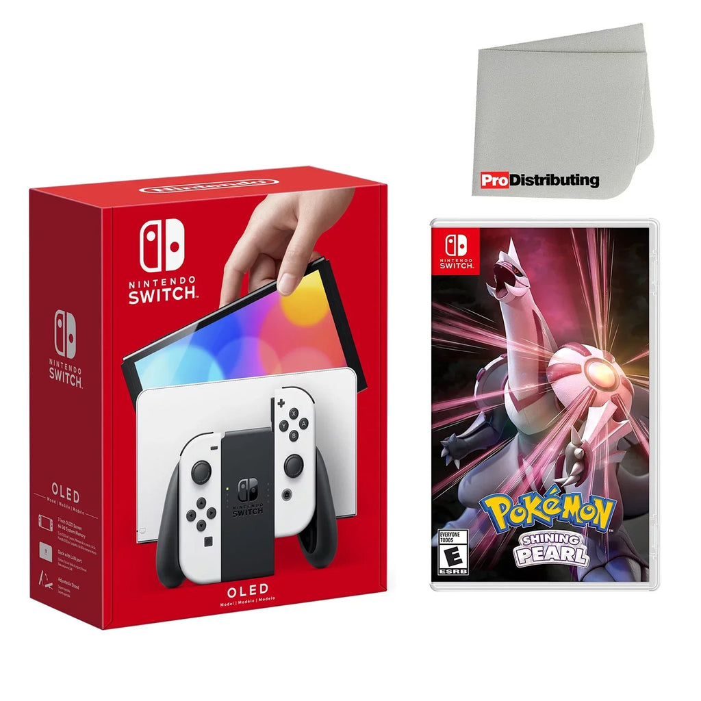 Nintendo Switch  Console White with Pokemon Shining Pearl and Screen Cleaning Cloth