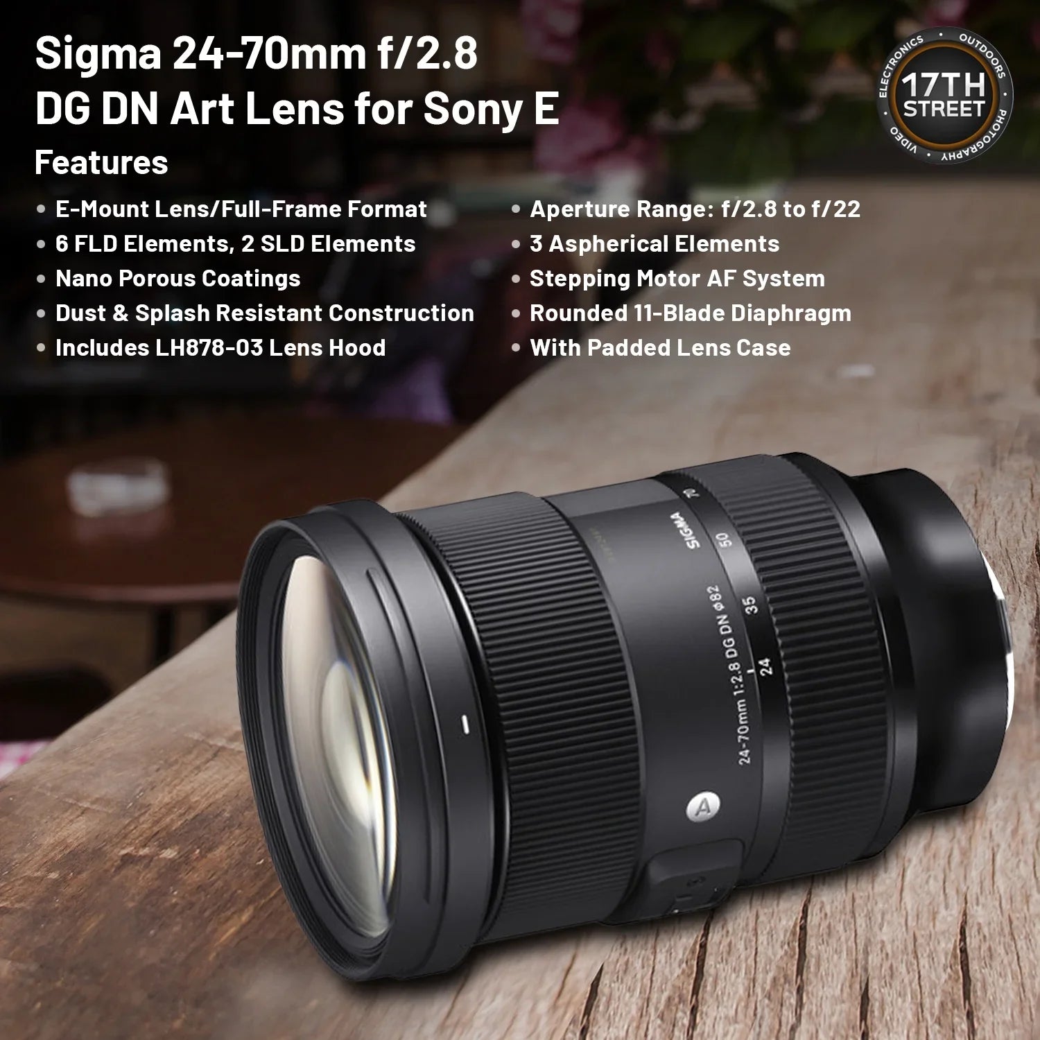 Sigma 24-70mm .8   Art Lens for Sony  with Professional 1TB External Hard Drive - 3.2 Gen 1, 64GB Extreme  -  Memory Card and Waith Microfiber Cleaning Cloth (Bundle Set)