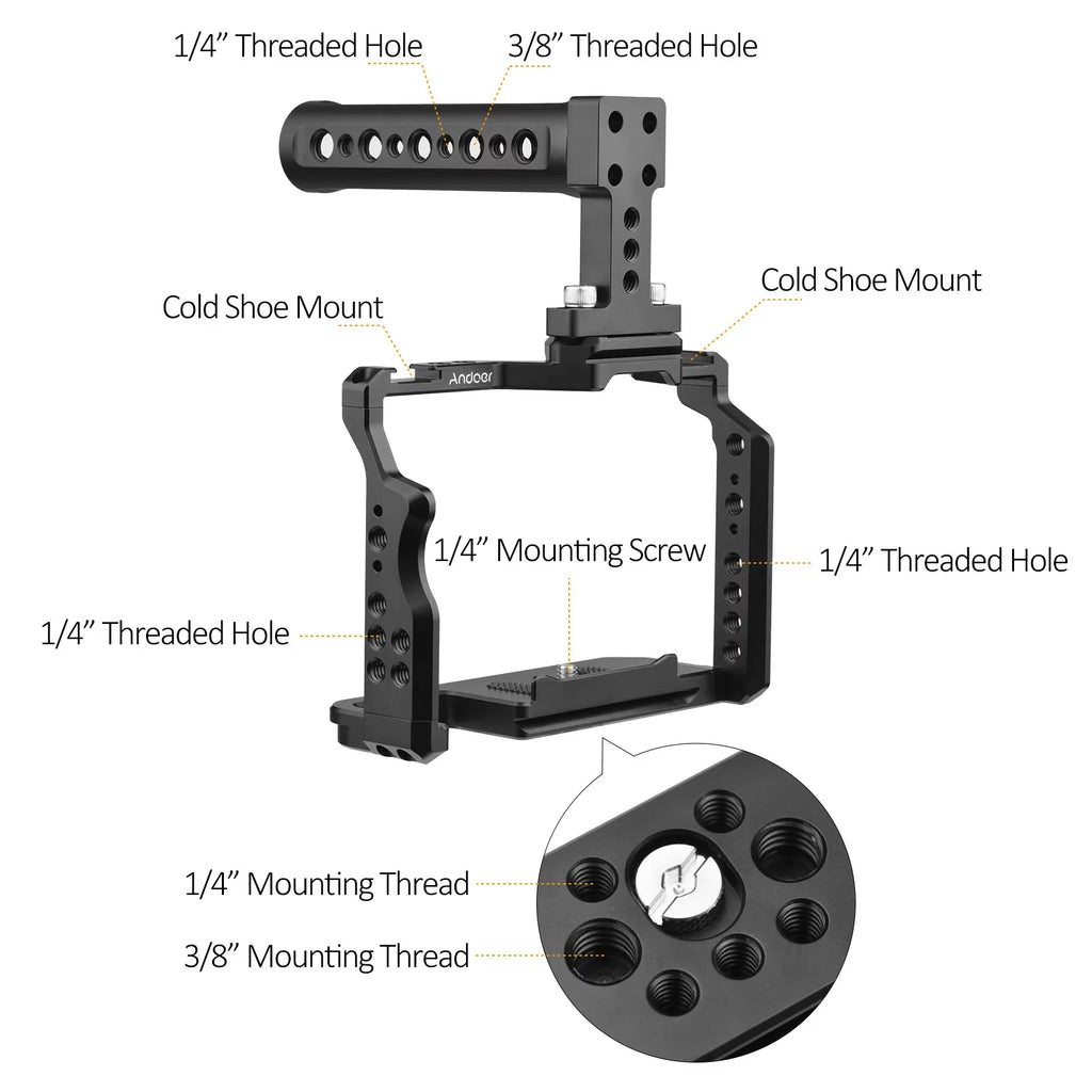 7299 Video Cage + Handle Kit Aluminum Alloy with Dual Cold Shoe Mounts Numerous 14 Inch Threads Replacement for Sony / / /  /  /
