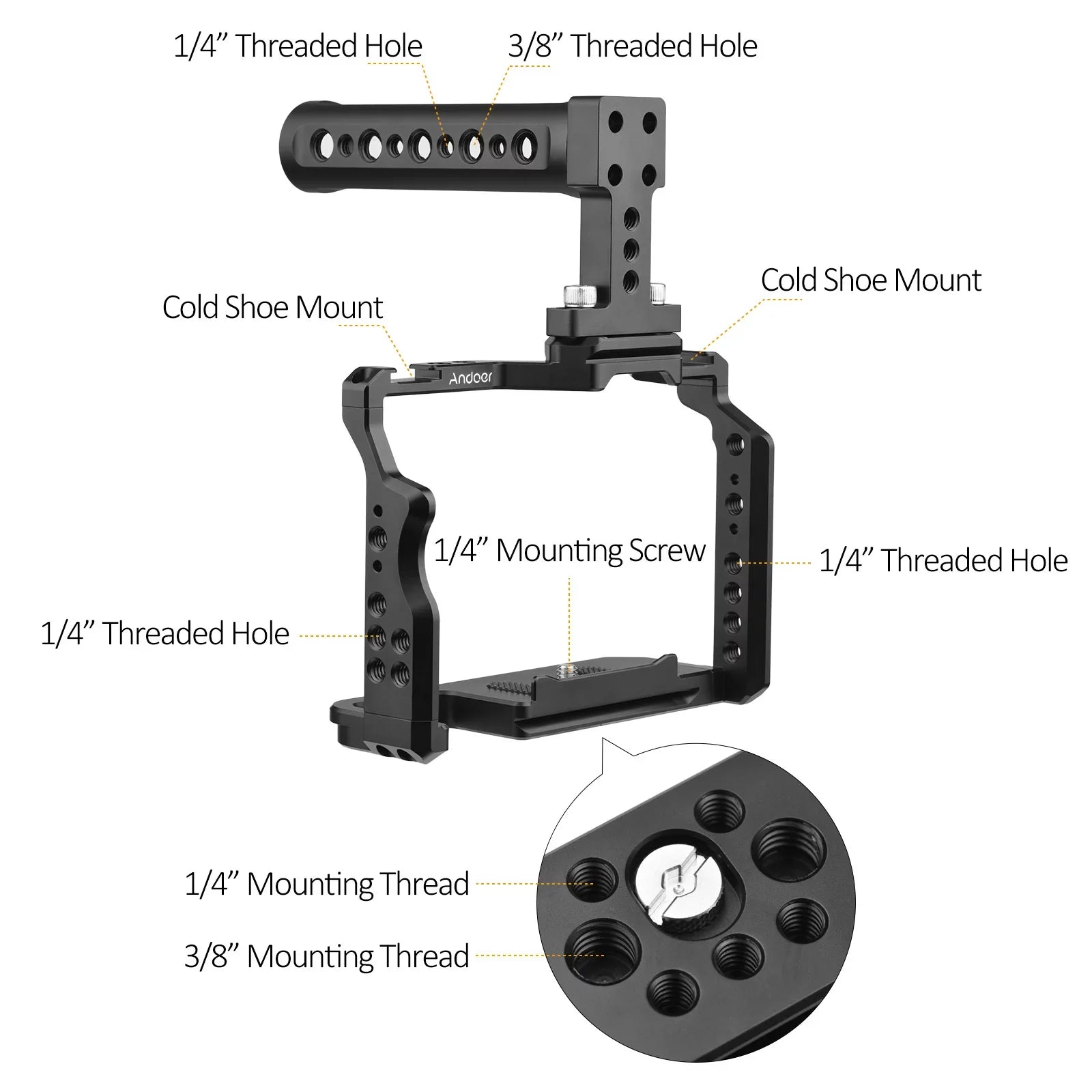 7299 Video Cage + Handle Kit Aluminum Alloy with Dual Cold Shoe Mounts Numerous 14 Inch Threads Replacement for Sony / / /  /  /