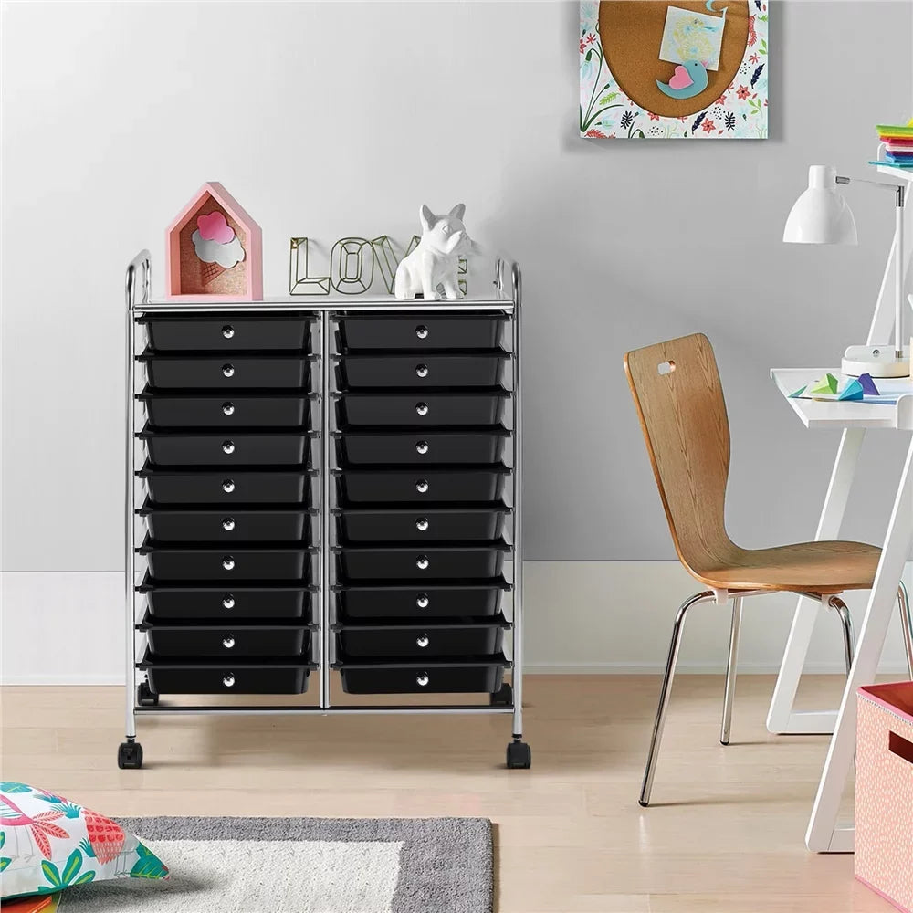 Topeakmart 20 Drawers Rolling Storage Cart Bin Organizer on Wheels Scrapbook Paper Office School Organizer, Black
