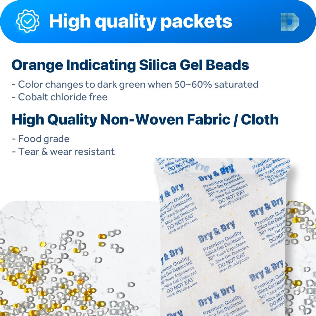500 Gram [40 Packs] "Dry & Dry" Special Food Safe Orange Indicating(Orange to Dark Green) Mixed Silica Gel Packets - Moisture Absorber Dehumidifiers Silica Gel Packs