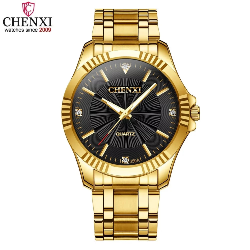 Brand Famous Noble Gentlmen Watch Classic Luxury Gold Stainless Steel Quartz Male Watches Fashion Delicate Gift Clock Men