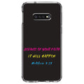 DistinctInk Clear Shockproof Hybrid Case for Samsung Galaxy S10e (5.8" Screen) -  Bumper, Acrylic Back, Tempered Glass Screen Protector - Matthew 9:29 - Because of Your Faith, It Will Happen