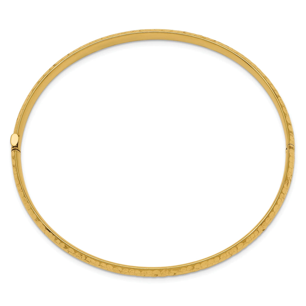 Finest Gold 14K Yellow Gold 0.187 mm Fancy Hammered Hinged Bangle Bracelet