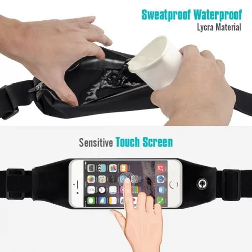 Black Sports Running Workout Waist Bag Belt Case w Retractable Headset  Handsfree Earphone Mic  for Samsung Galaxy  (-)  - Sony Xperia  Z4v Z3v +     XZs