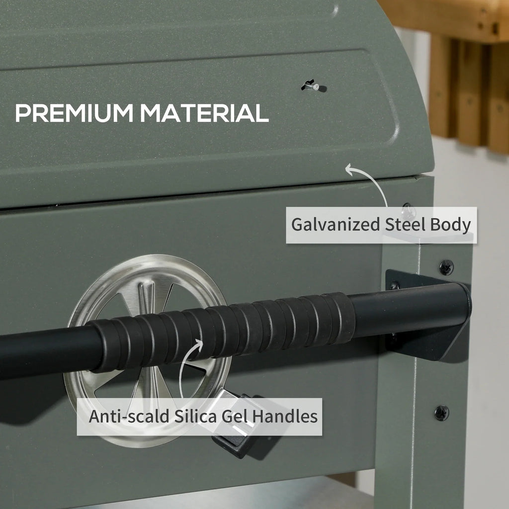 Outsunny Tabletop Charcoal  Grill with Lid, Small Barbecue, Green