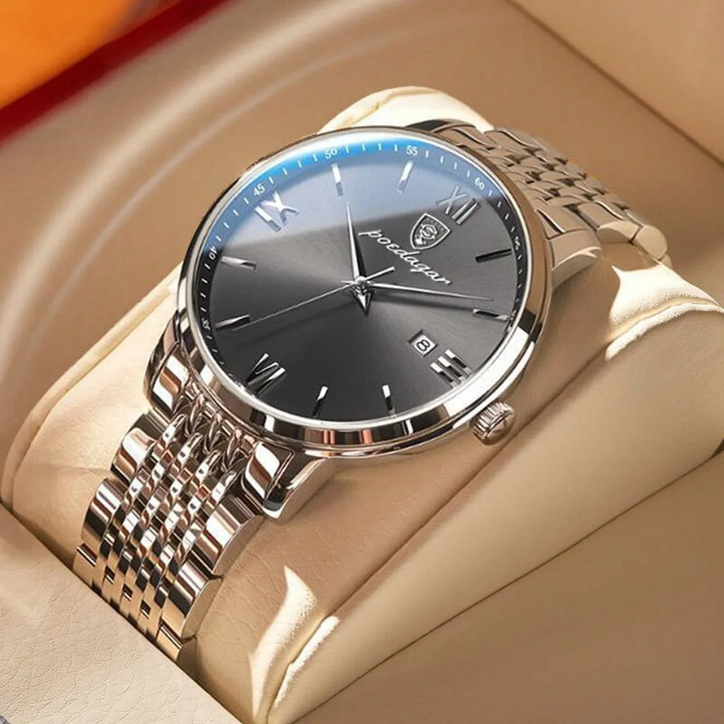 New Men Ultra-Thin Watches Fashion Week Calender Business Cool Waterproof Luxury Stainless Steel Quartz Wristwatch