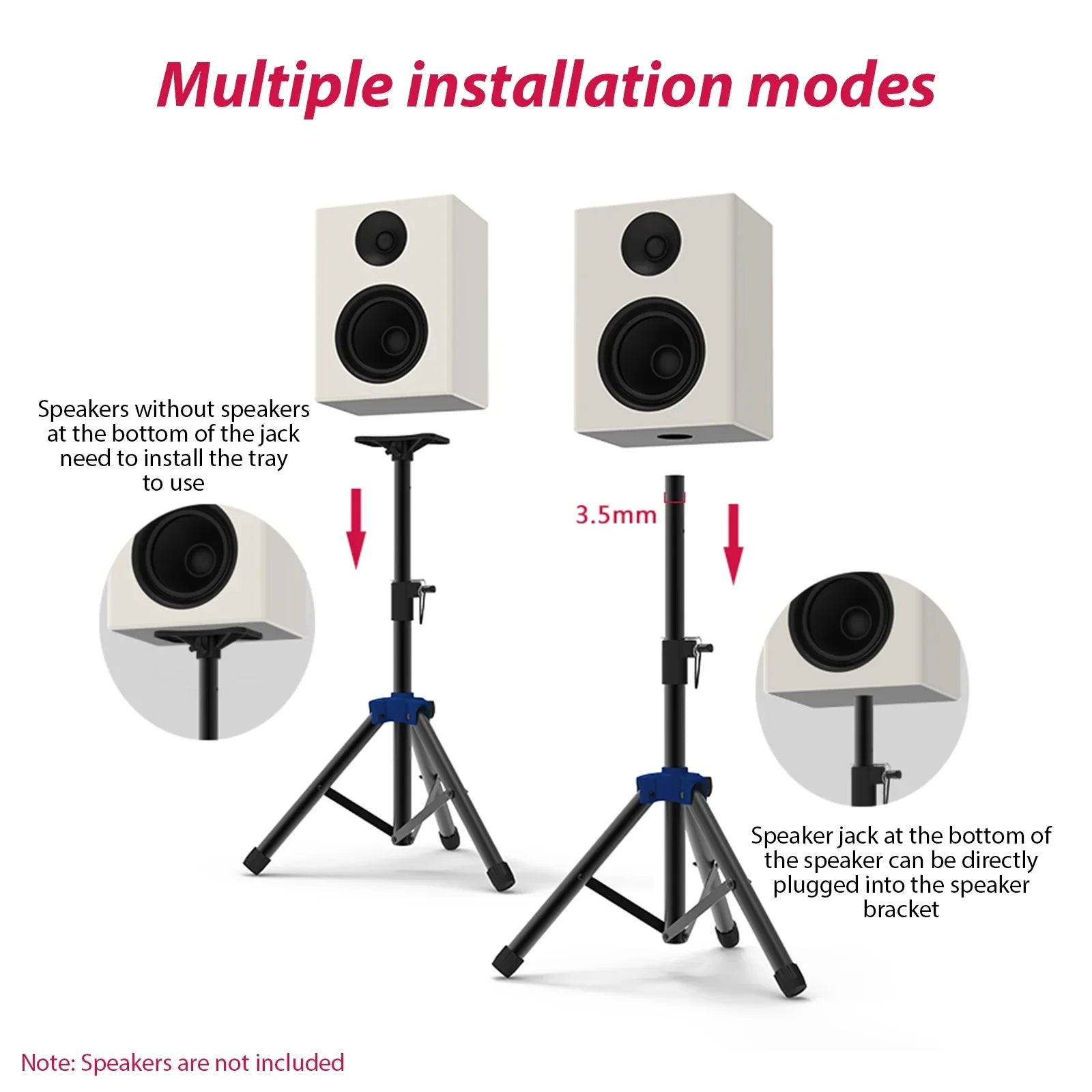 Speaker Stand Studio Speaker Tripod Stand Heavy Duty Telescoping Height Adjustable Non-slip Three-point Triangle Base Bracket for Performance Surround Sound
