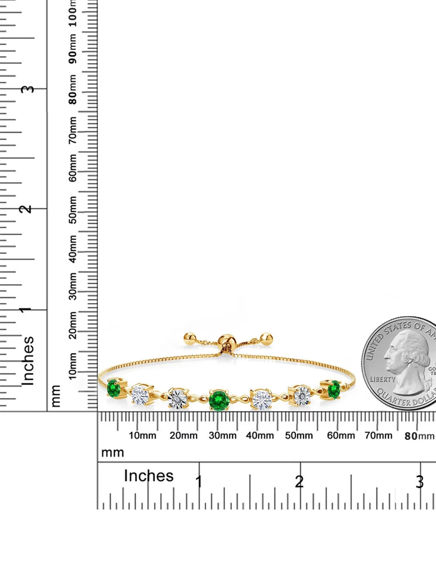 Gem Stone King 18K Yellow Gold Plated Silver Lab Grown Diamond Tennis Bracelet For Women Created Emerald Moissanite (3.53 Cttw, Fully Adjustable Up to 9 inch)