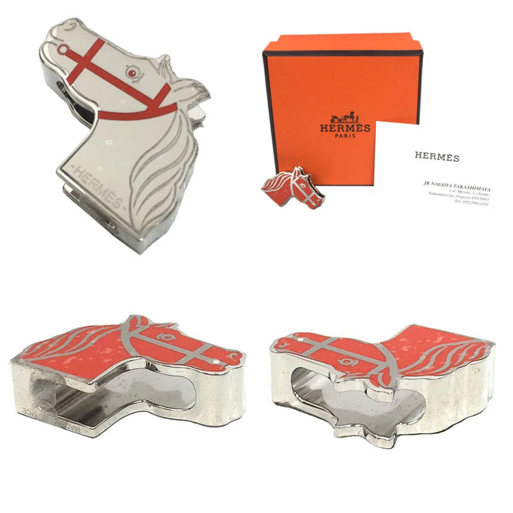 Pre-Owned  Twilly Ring Quadrige Scarf Muffler Orange/Silver 2022 Collection Hermes Women's (Like New)