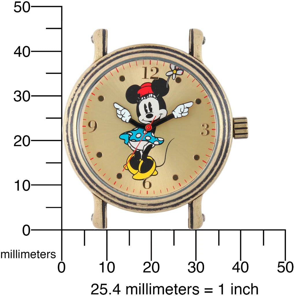 Minnie Mouse Women's Antique Gold Vintage Articulating Alloy Case Watch, Brown Leather Strap